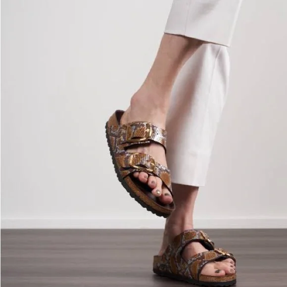 Birkenstock Arizona Gizeh Shiny Snake Animal Print Python Sandals - Picture 2 of 13